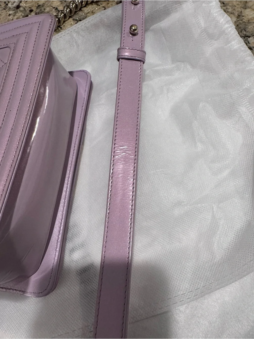 CHANEL Quilted Boy Crossbody Bag in Pale Lilac